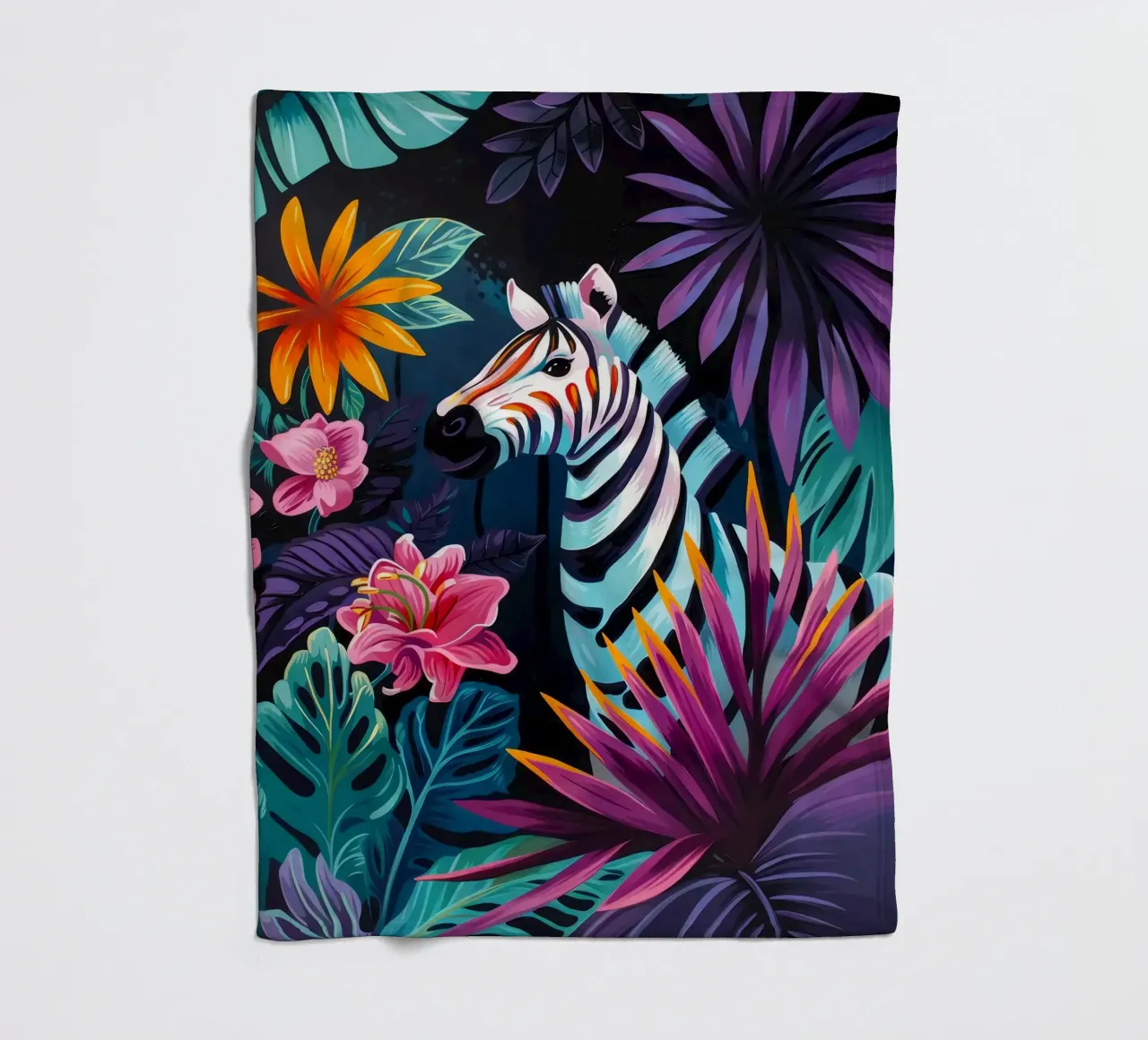 Zebra in un ambiente floreale tropicale coperta in pile da PosterByFly