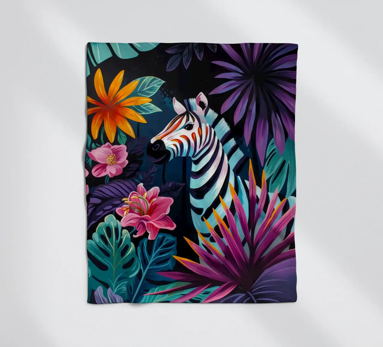 Zebra in un ambiente floreale tropicale coperta in pile da PosterByFly