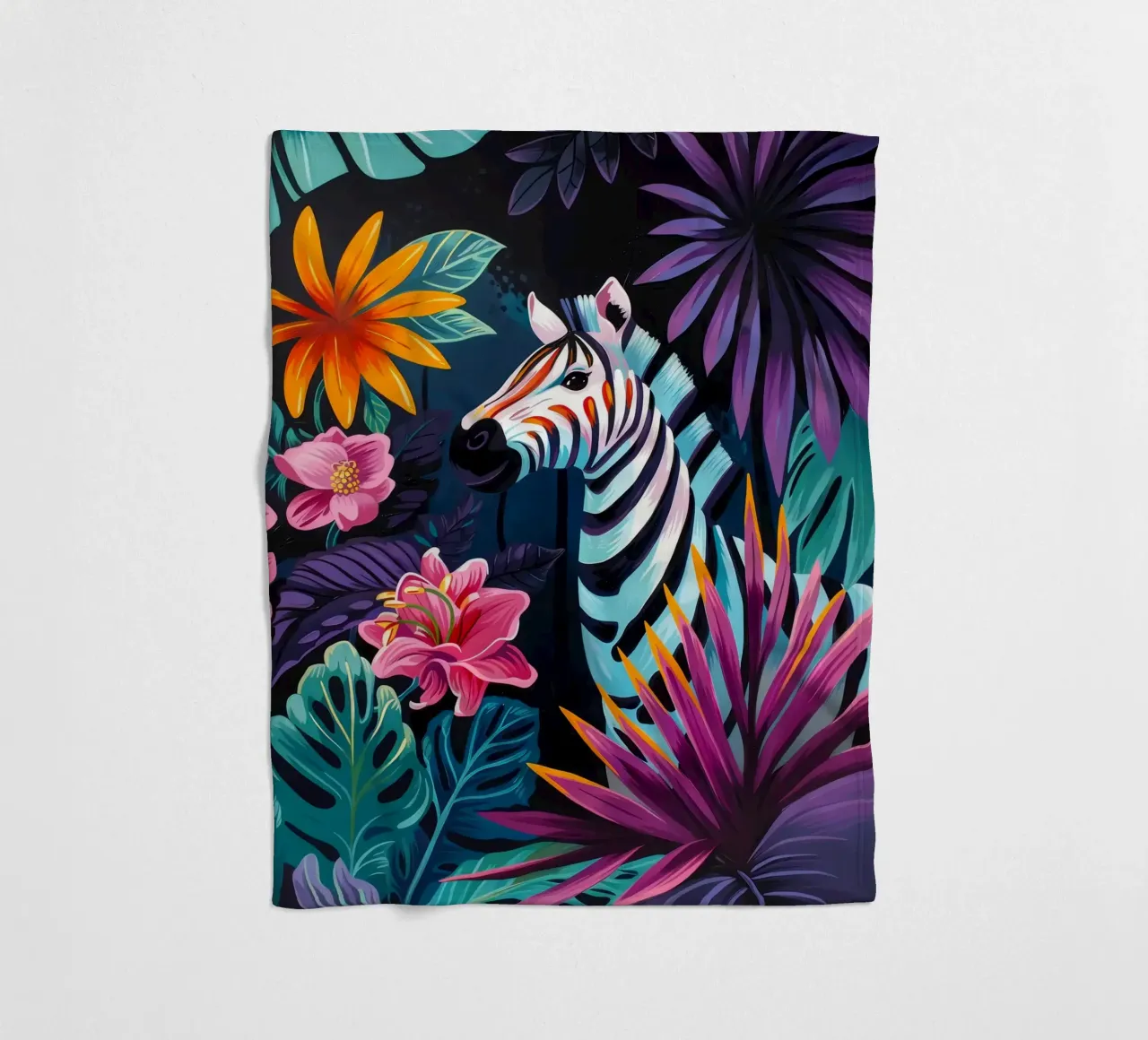 Zebra in un ambiente floreale tropicale coperta in pile da PosterByFly