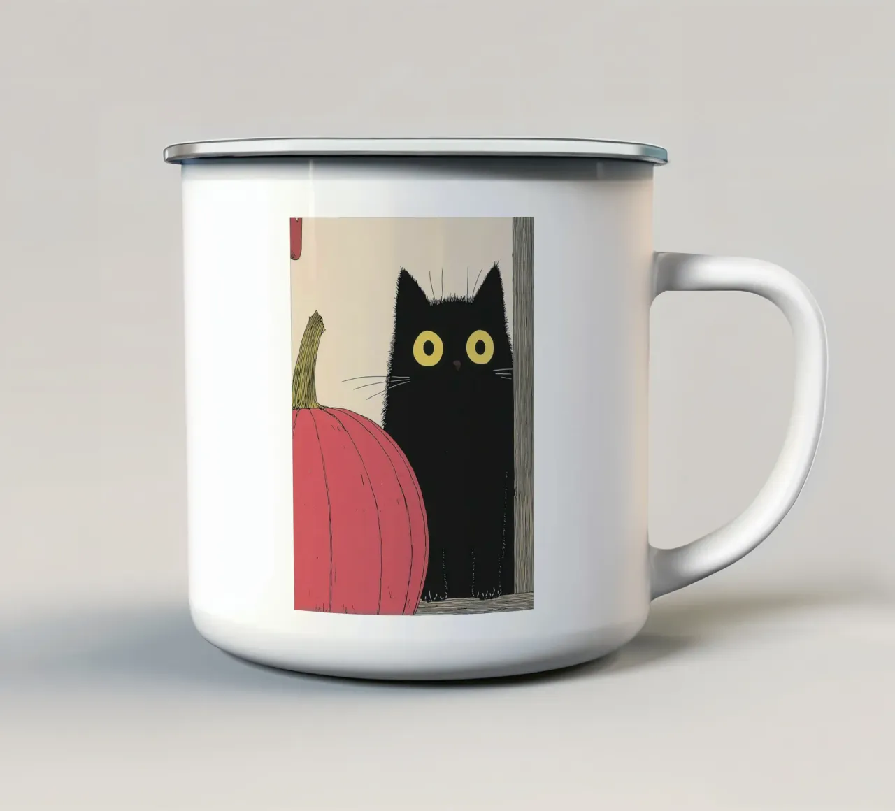 Gatto nero e zucca - Arte accogliente per Halloween tazza in smalto da Kaji