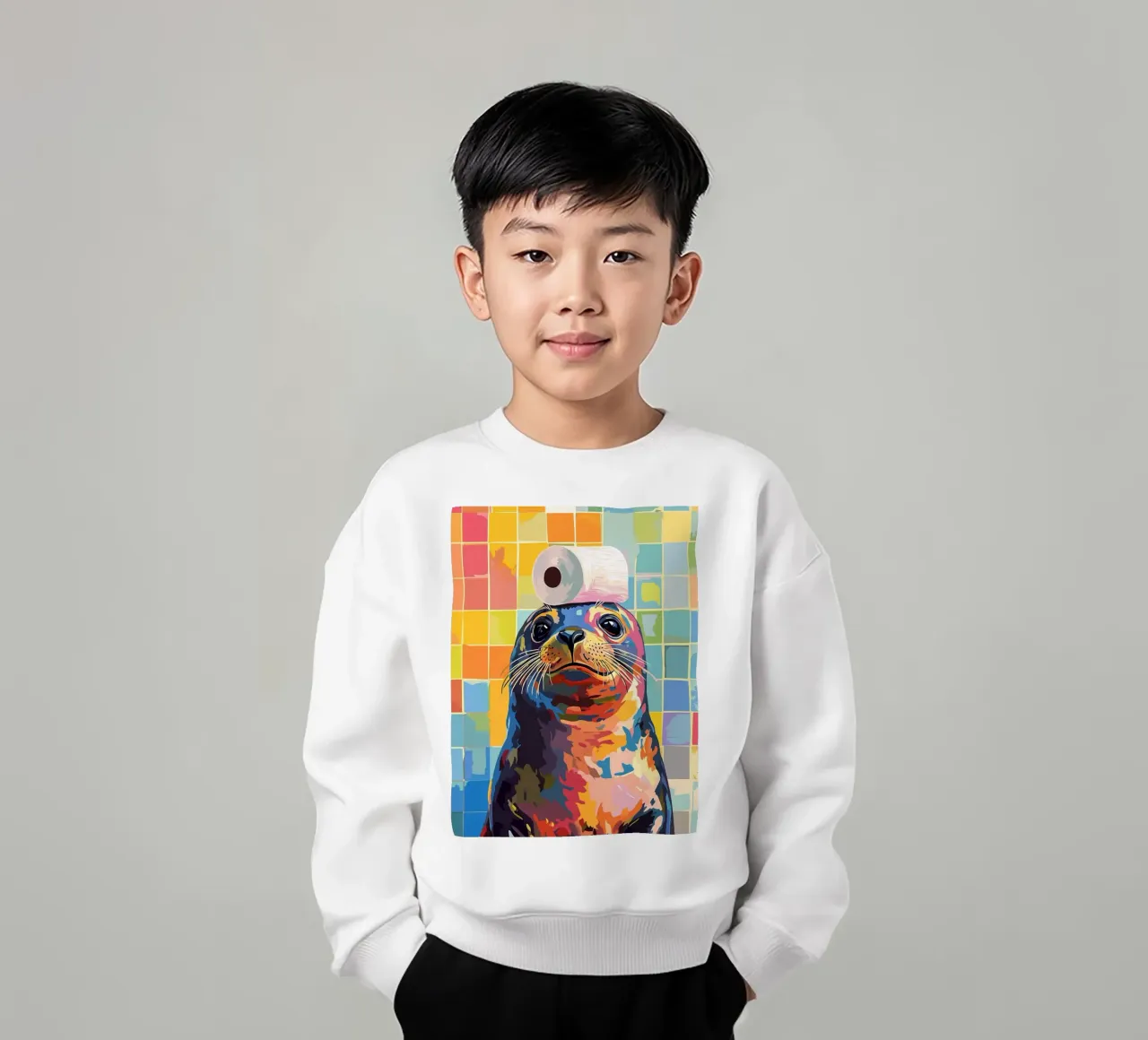 Sigillo colorato con cappello di carta igienica felpa bambino da JoyWalkerShop