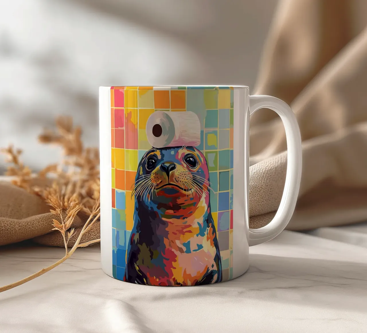 Sigillo colorato con cappello di carta igienica tazza in ceramica da JoyWalkerShop