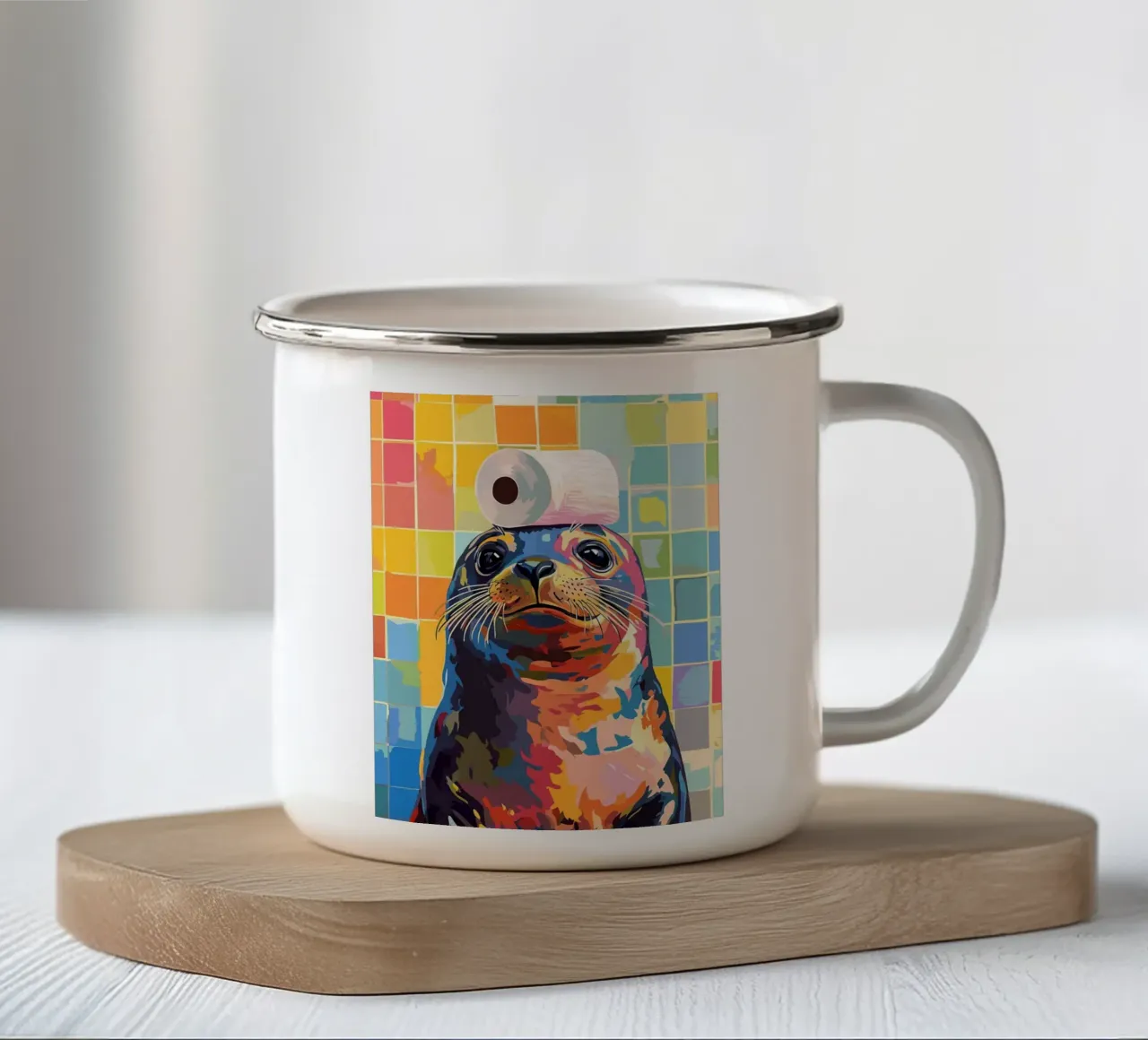 Sigillo colorato con cappello di carta igienica tazza in smalto da JoyWalkerShop