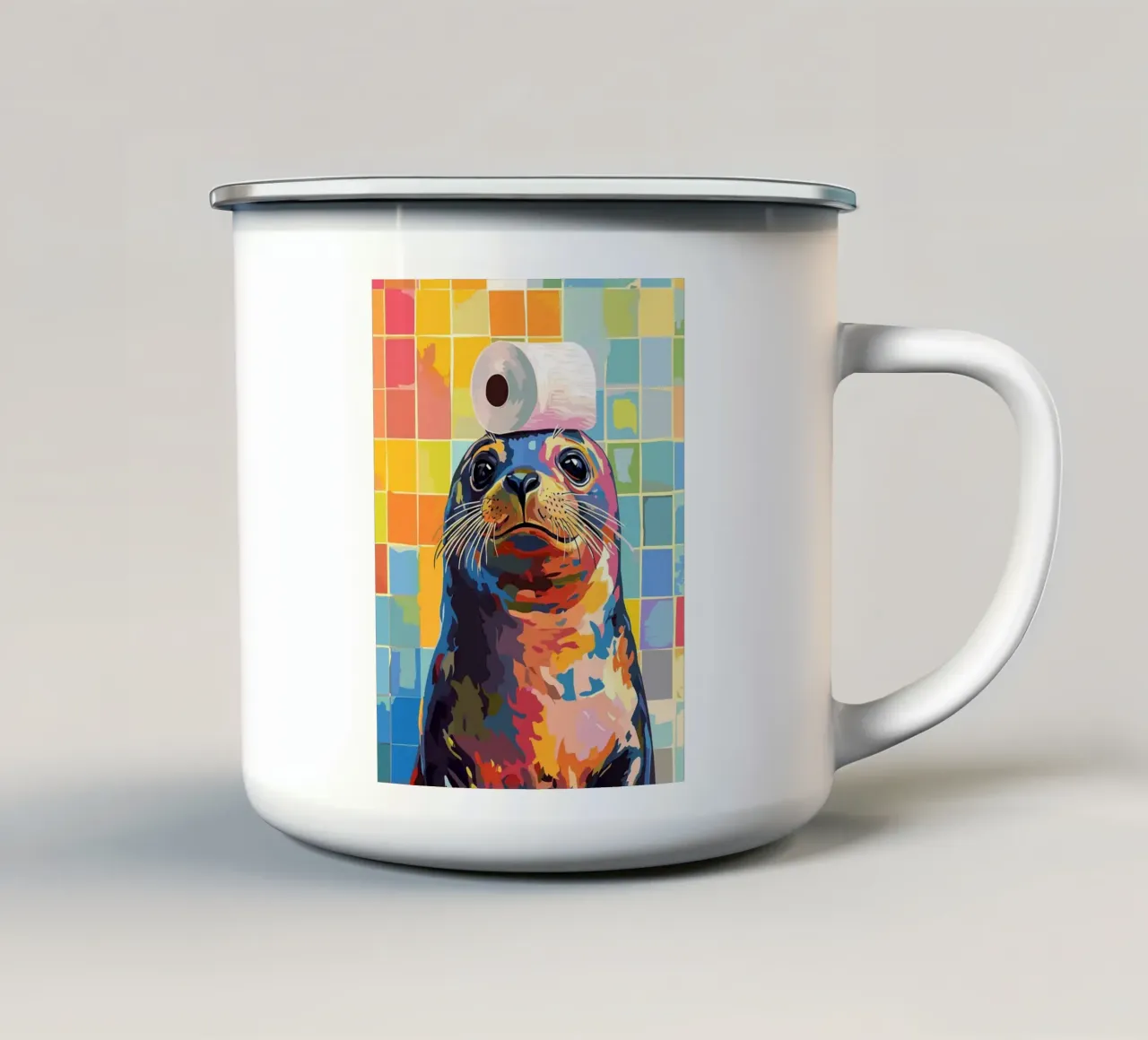 Sigillo colorato con cappello di carta igienica tazza in smalto da JoyWalkerShop