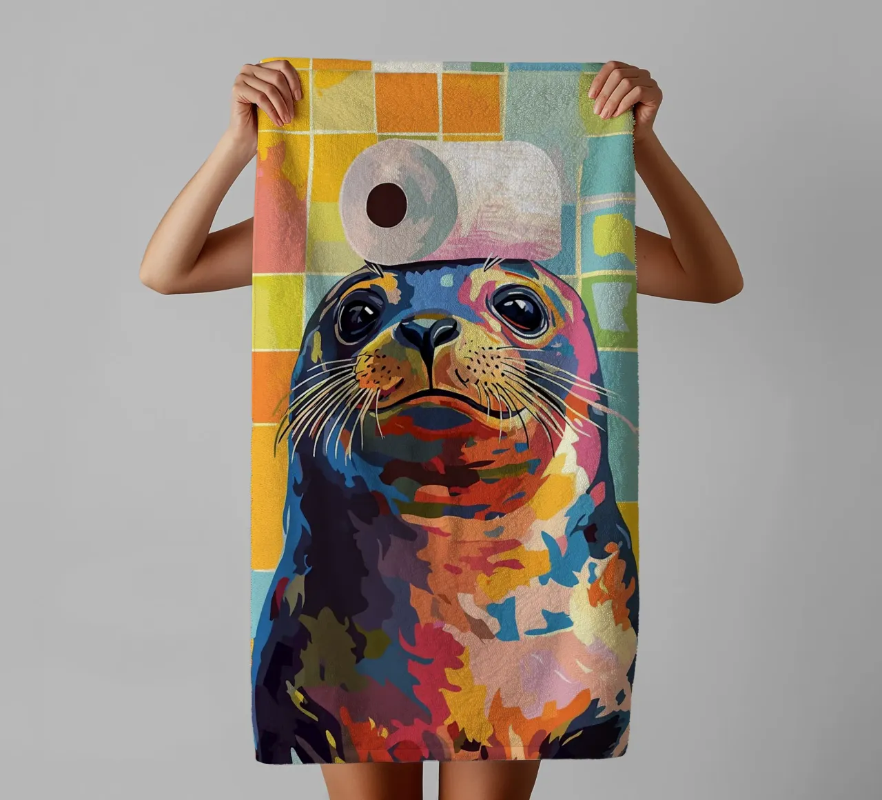 Sigillo colorato con cappello di carta igienica asciugamano da bagno da JoyWalkerShop