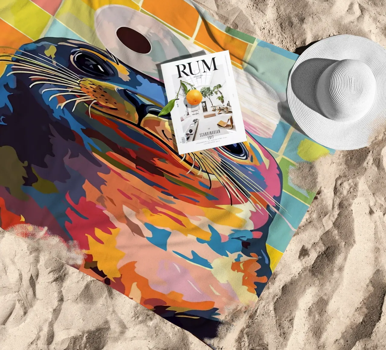 Sigillo colorato con cappello di carta igienica telo mare da JoyWalkerShop