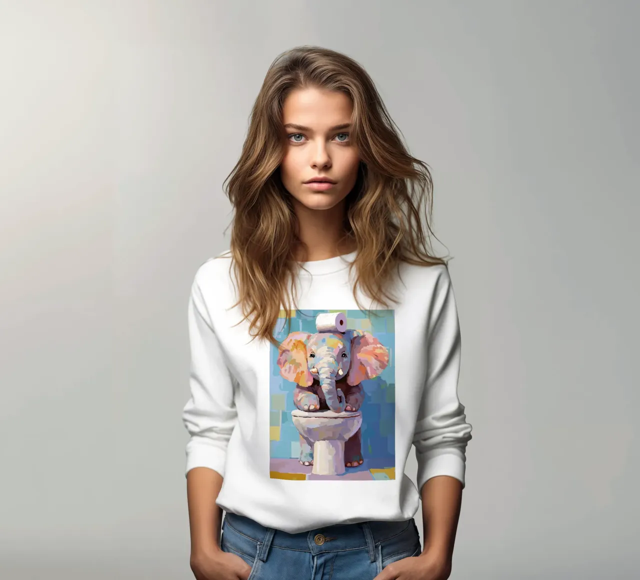 Elefante sul wc con carta igienica felpa da JoyWalkerShop