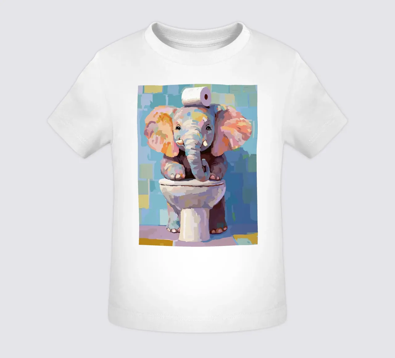 Elefante sul wc con carta igienica maglietta neonato da JoyWalkerShop