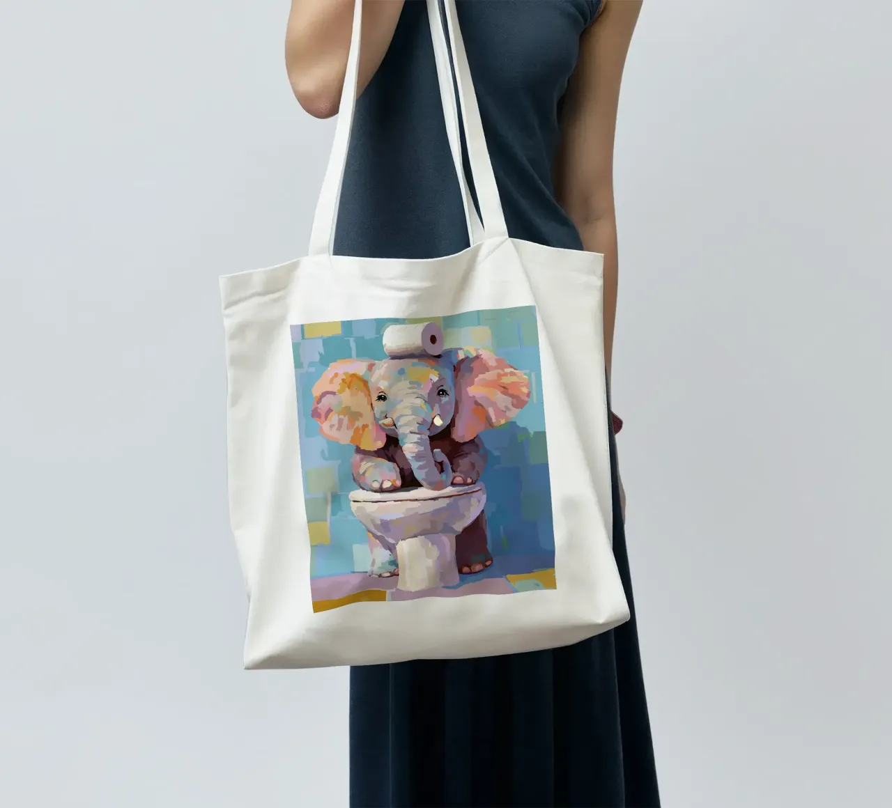 Elefante sul wc con carta igienica borsa in juta da JoyWalkerShop