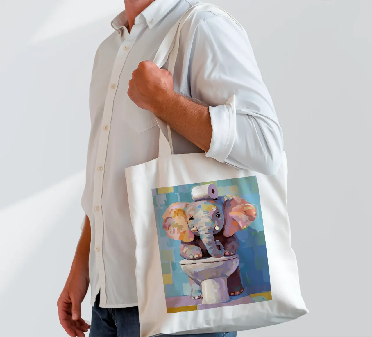 Elefante sul wc con carta igienica borsa in juta da JoyWalkerShop