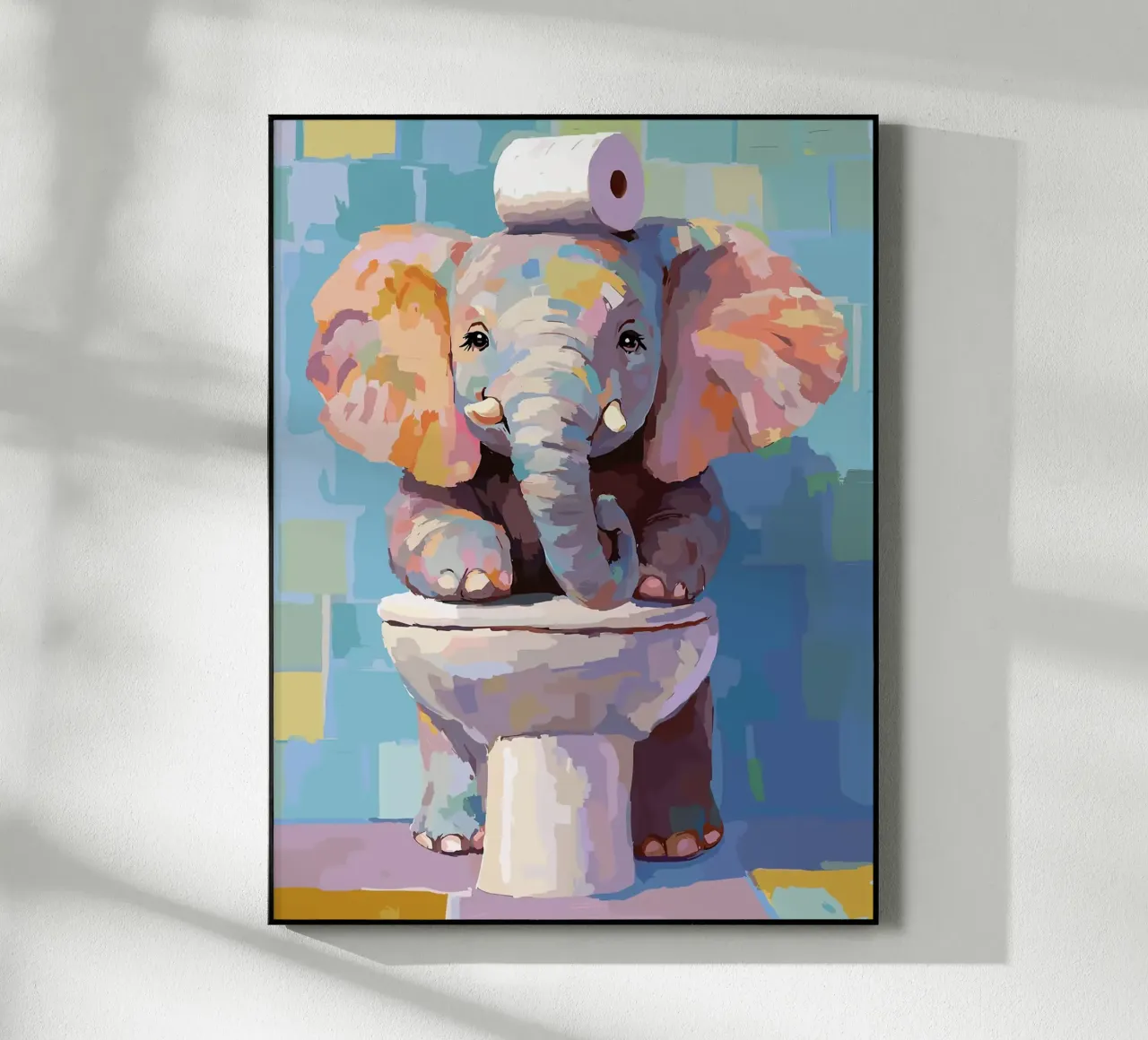 Elefante sul wc con carta igienica plexiglass da JoyWalkerShop