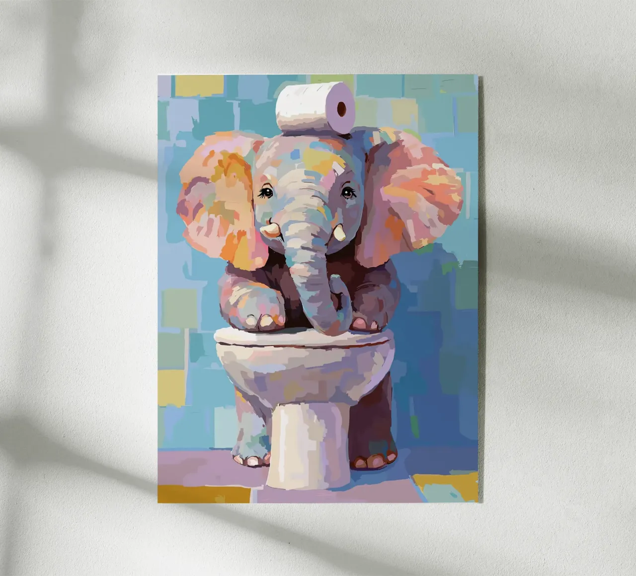 Elefante sul wc con carta igienica plexiglass da JoyWalkerShop