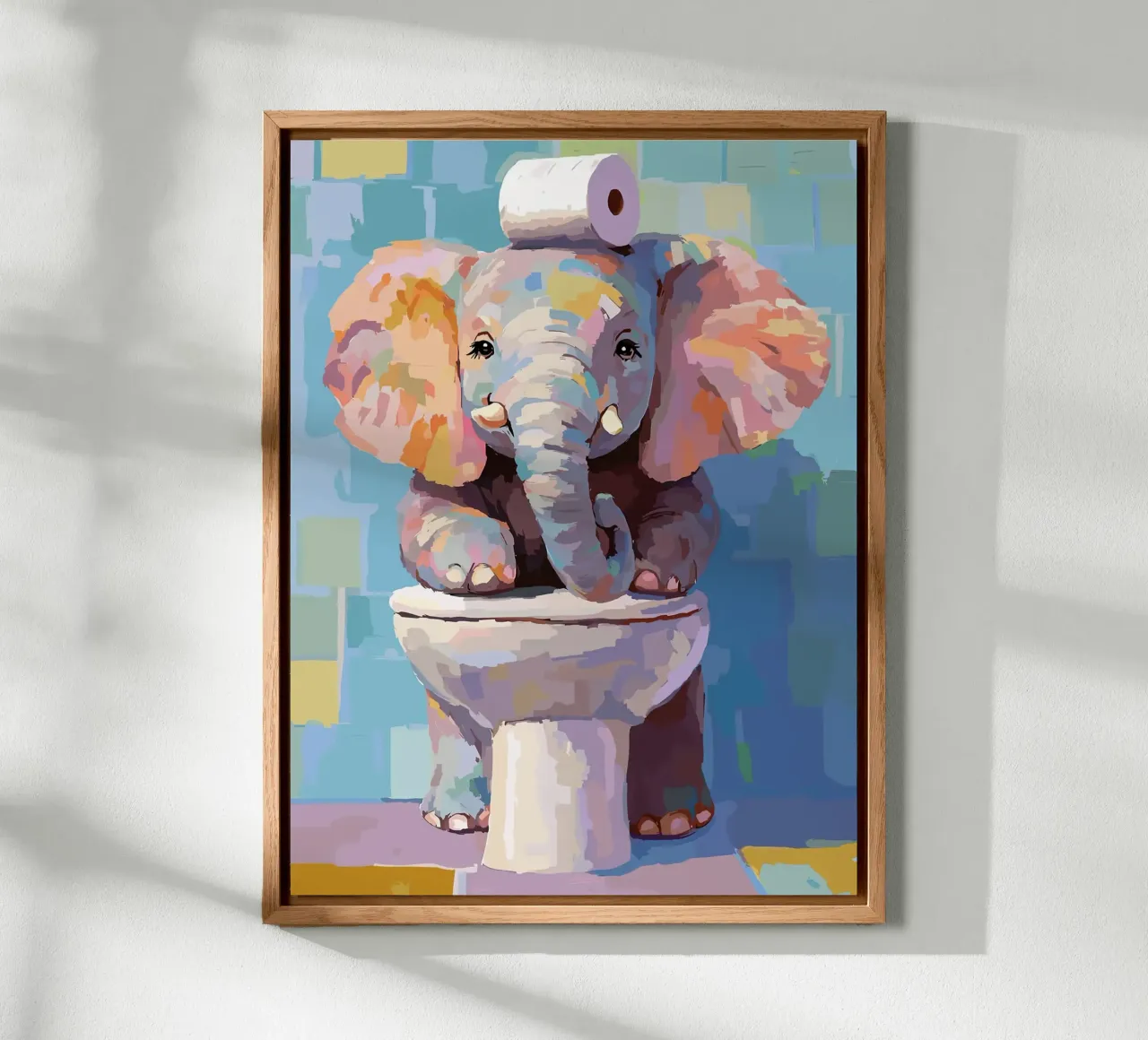 Elefante sul wc con carta igienica alluminio dibond da JoyWalkerShop