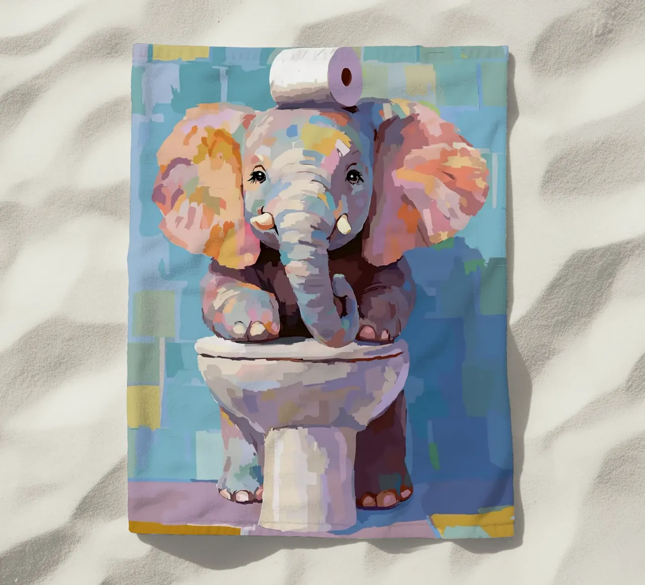 Elefante sul wc con carta igienica telo mare da JoyWalkerShop