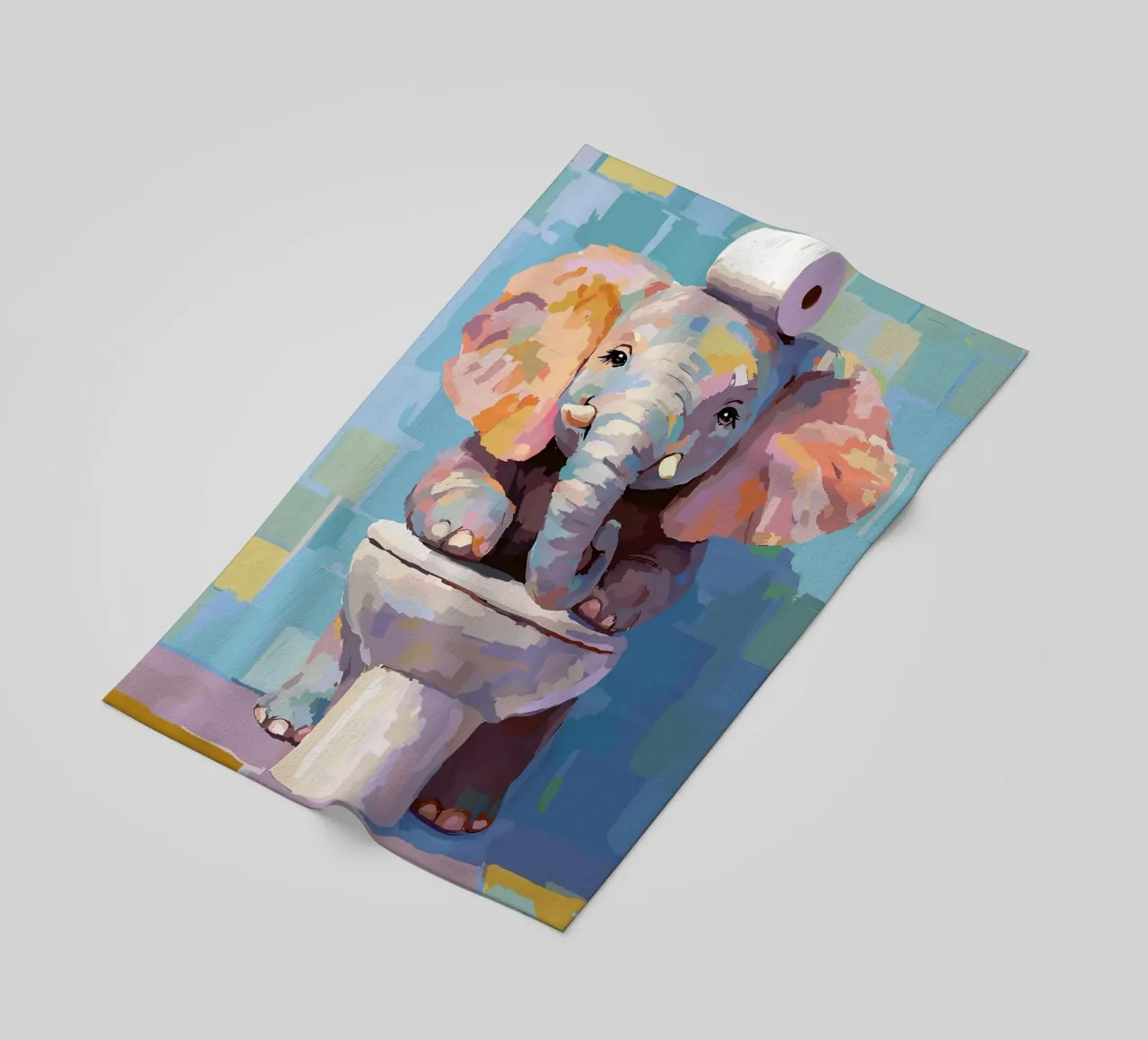 Elefante sul wc con carta igienica telo mare da JoyWalkerShop