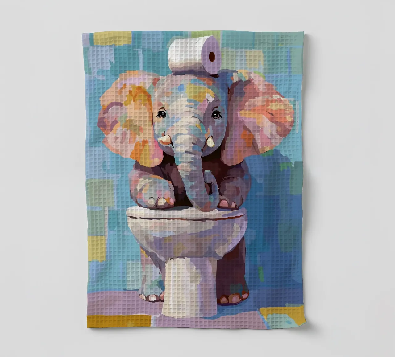 Elefante sul wc con carta igienica canovaccio da cucina da JoyWalkerShop