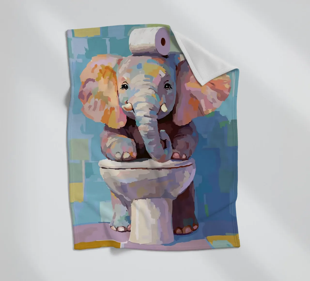 Elefante sul wc con carta igienica coperta in pile da JoyWalkerShop