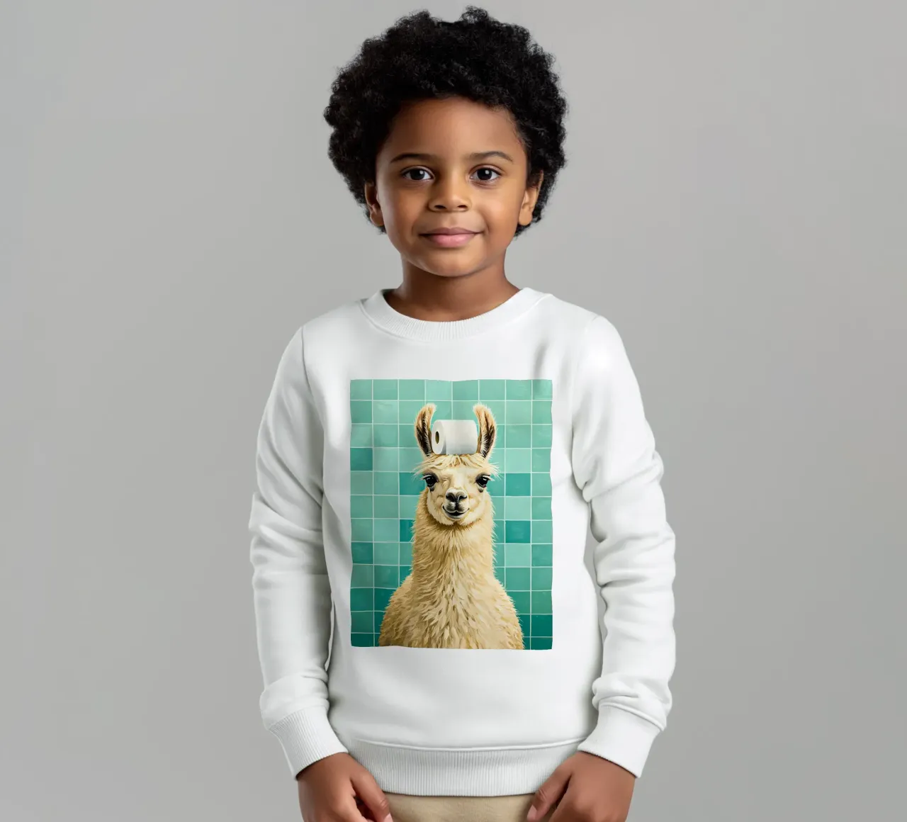 Lama con carta igienica in testa felpa bambino da JoyWalkerShop