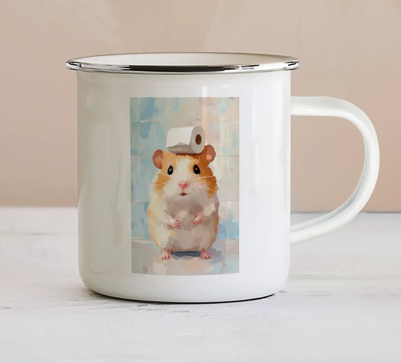 Criceto con carta igienica in testa tazza in smalto da JoyWalkerShop