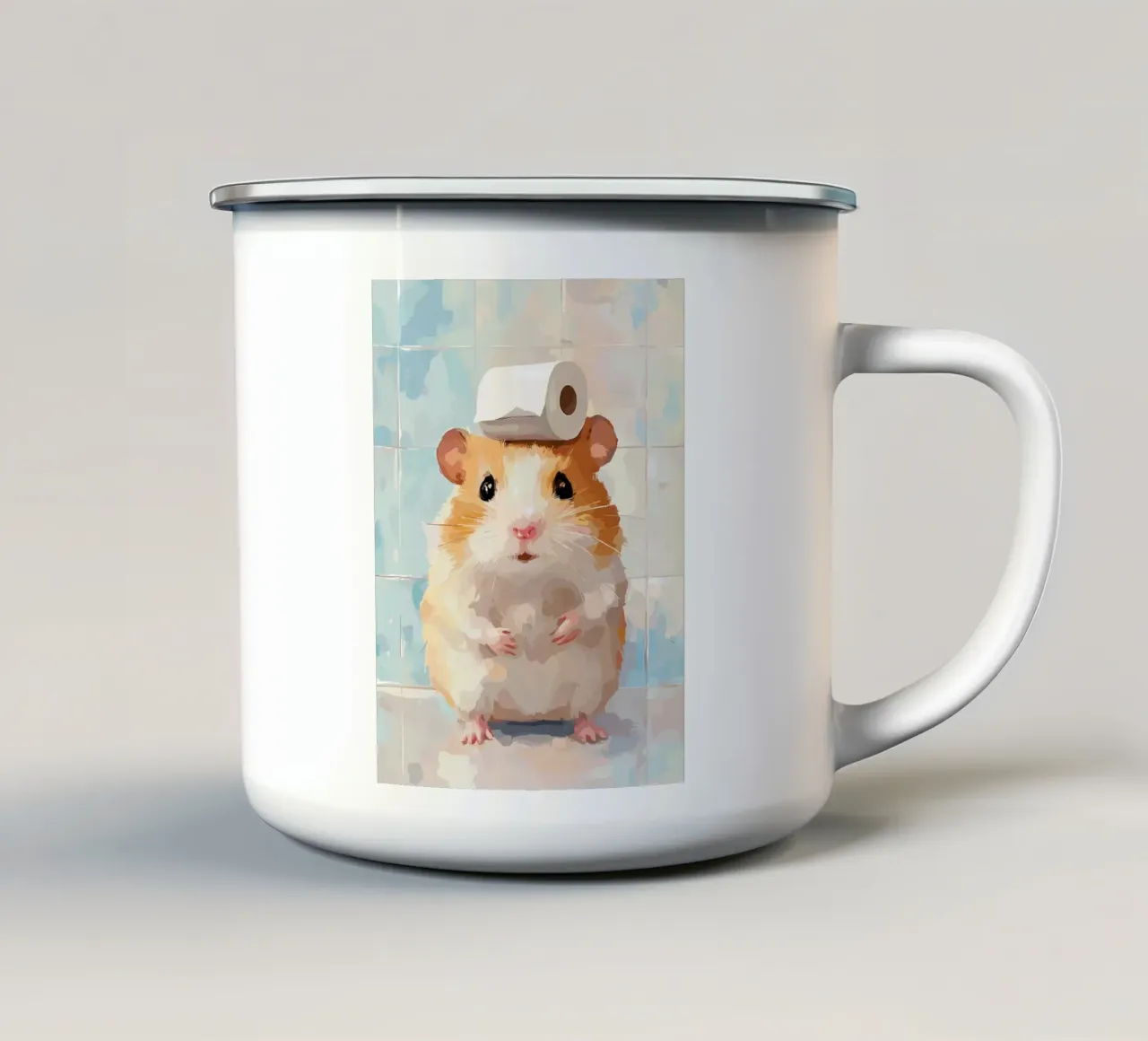 Criceto con carta igienica in testa tazza in smalto da JoyWalkerShop