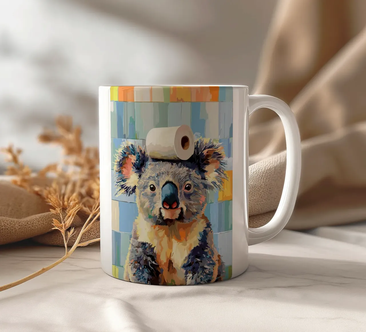 Koala con carta igienica in testa tazza in ceramica da JoyWalkerShop