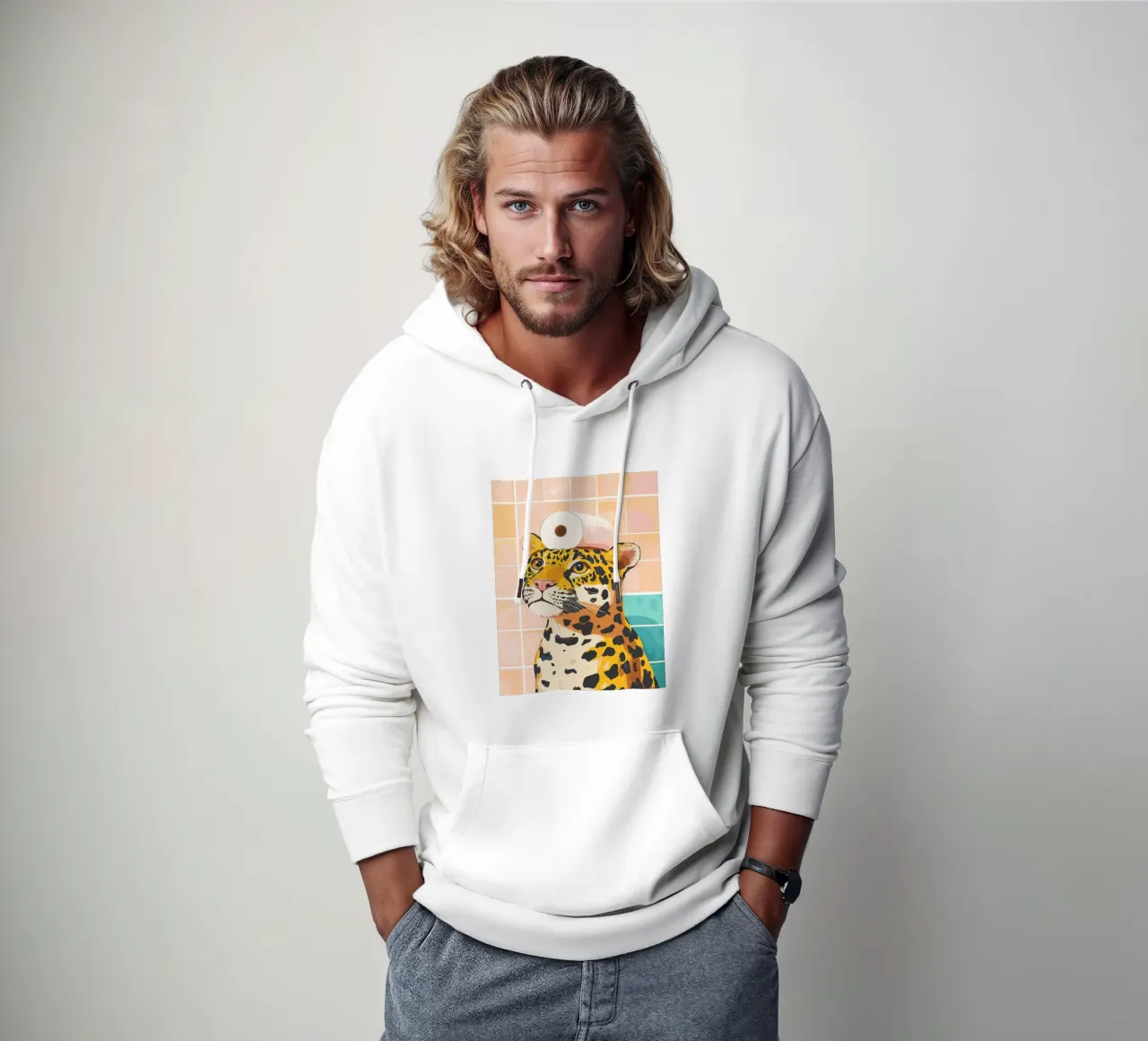 Leopardo con carta igienica in testa felpa con cappuccio da JoyWalkerShop