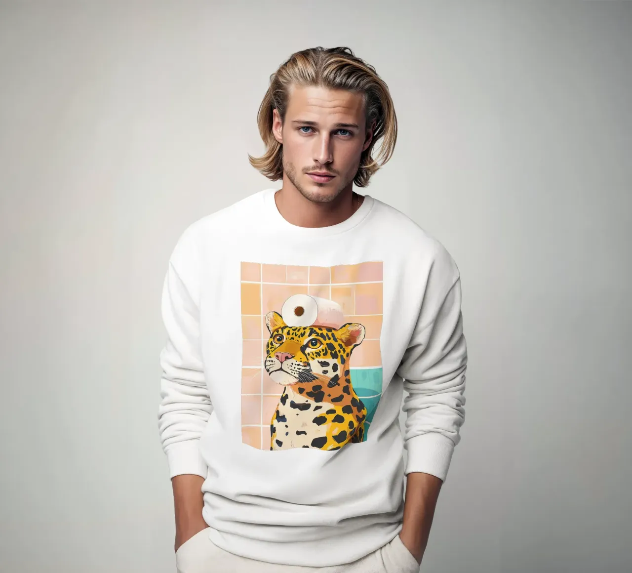 Leopardo con carta igienica in testa felpa da JoyWalkerShop