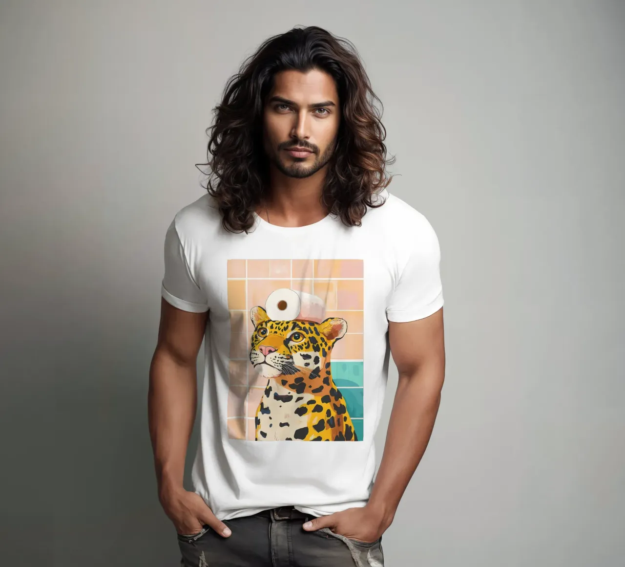 Leopardo con carta igienica in testa t-shirt da JoyWalkerShop