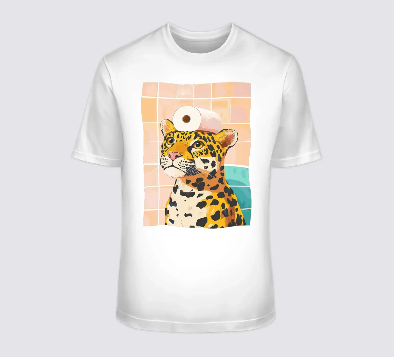 Leopardo con carta igienica in testa t-shirt da JoyWalkerShop