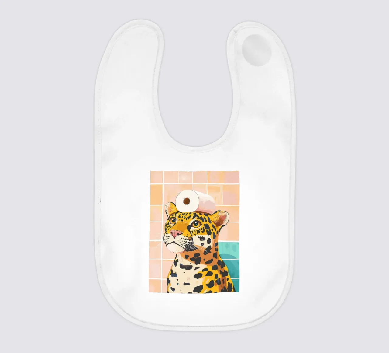 Leopardo con carta igienica in testa bavaglino da JoyWalkerShop