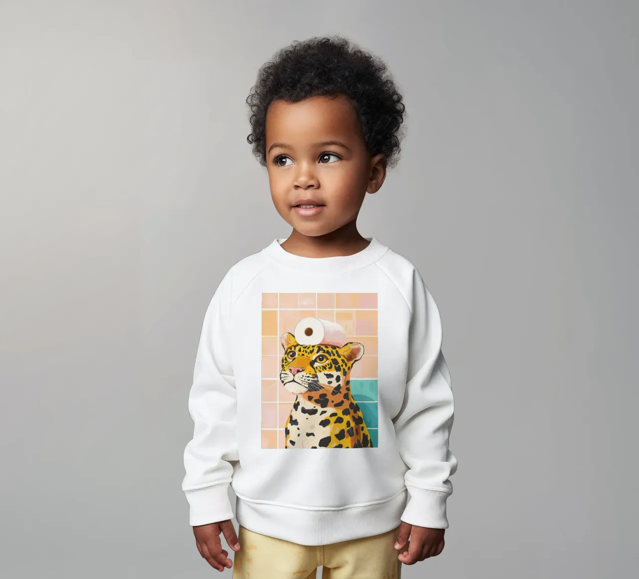 Leopardo con carta igienica in testa felpa neonato da JoyWalkerShop