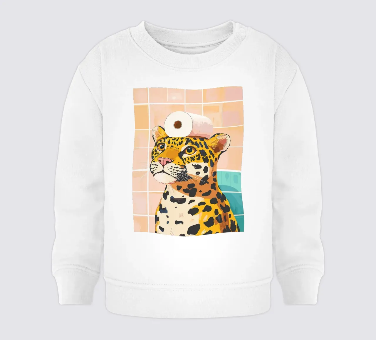 Leopardo con carta igienica in testa felpa neonato da JoyWalkerShop