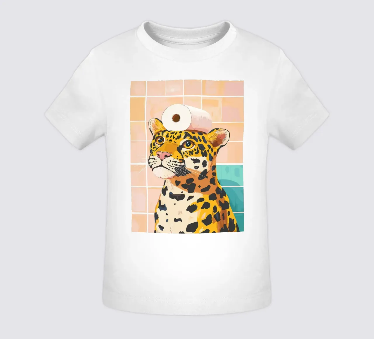 Leopardo con carta igienica in testa maglietta neonato da JoyWalkerShop