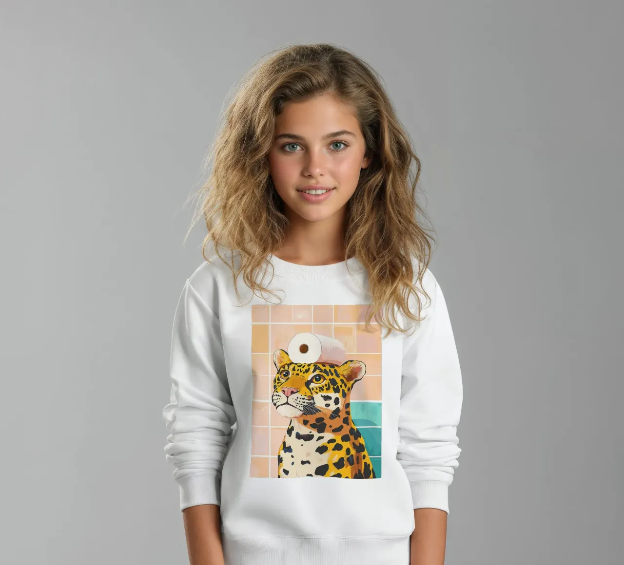 Leopardo con carta igienica in testa felpa bambino da JoyWalkerShop