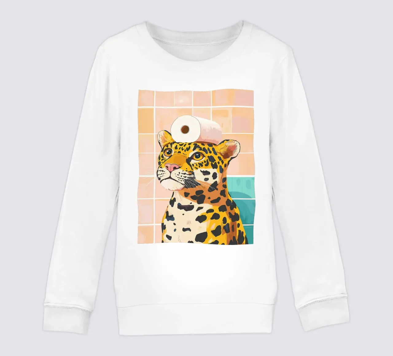 Leopardo con carta igienica in testa felpa bambino da JoyWalkerShop