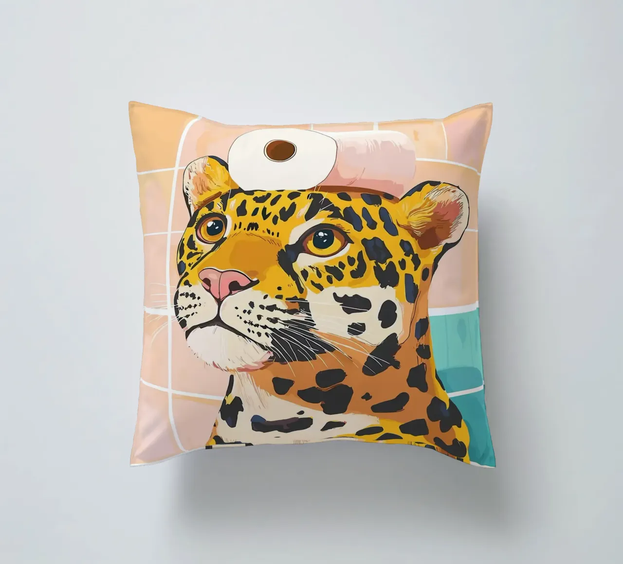 Leopardo con carta igienica in testa cuscino da JoyWalkerShop