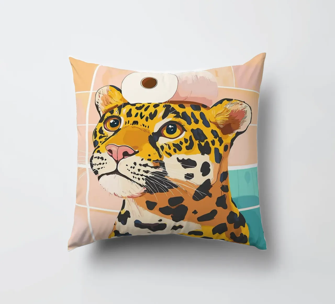 Leopardo con carta igienica in testa cuscino da JoyWalkerShop