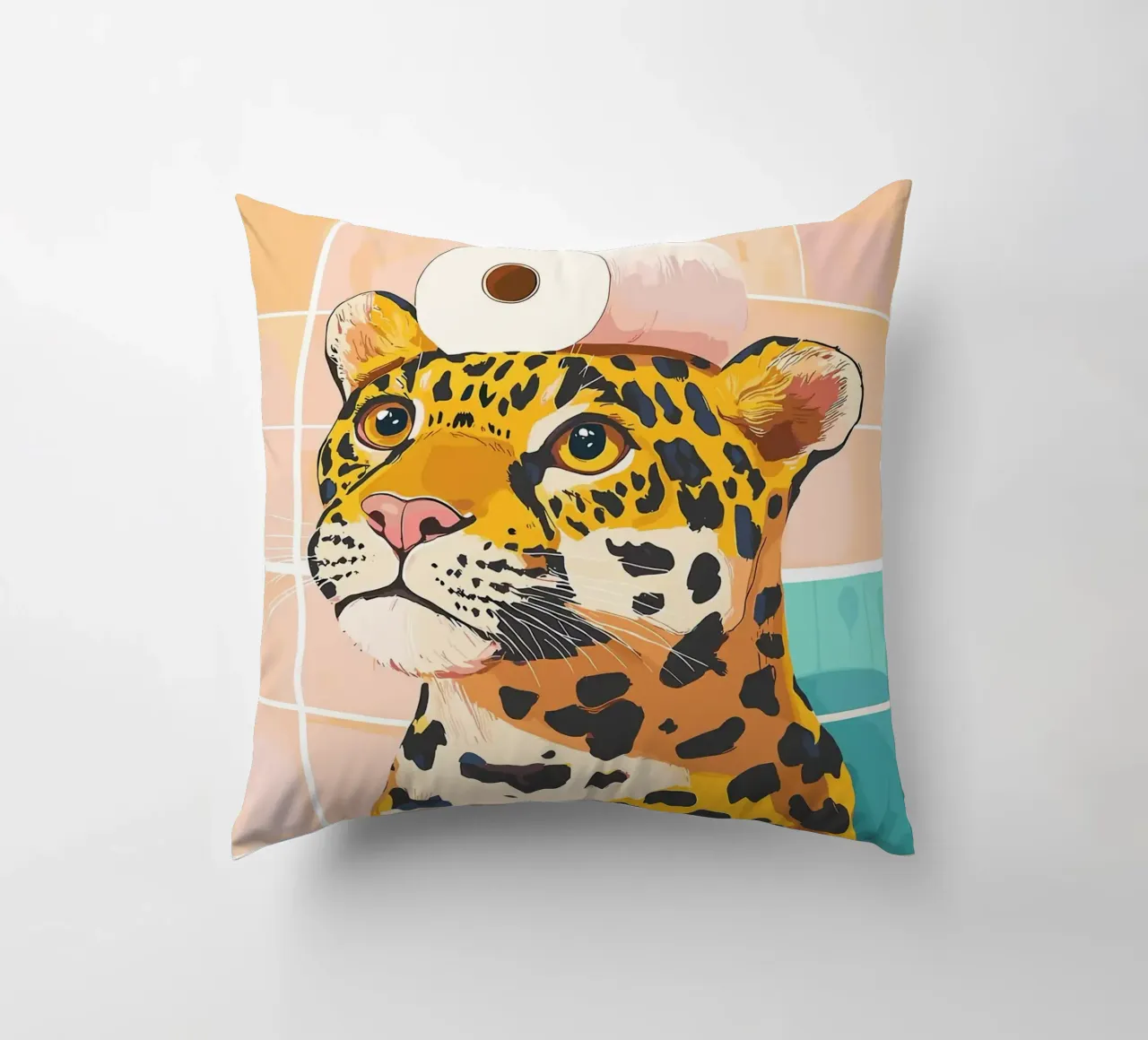 Leopardo con carta igienica in testa cuscino da JoyWalkerShop