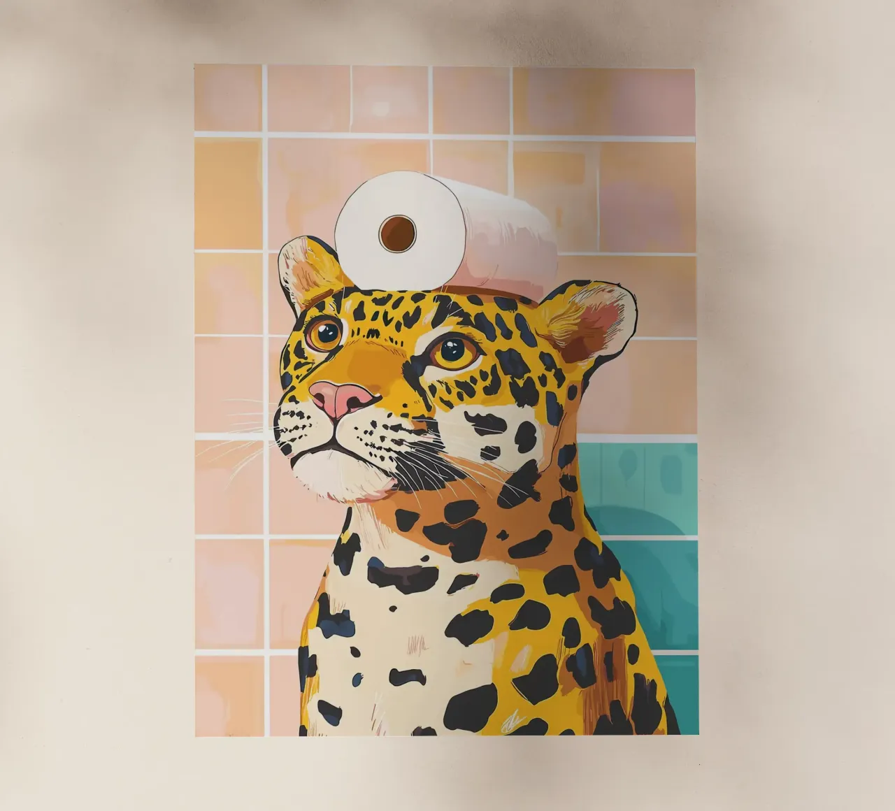 Leopardo con carta igienica in testa pellicola backlit da JoyWalkerShop