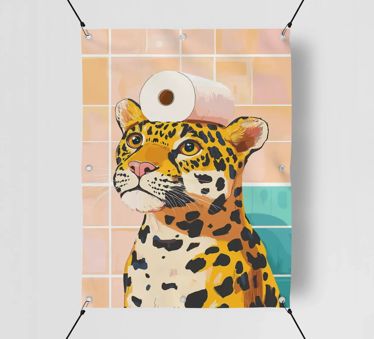 Leopardo con carta igienica in testa telo in pvc da JoyWalkerShop
