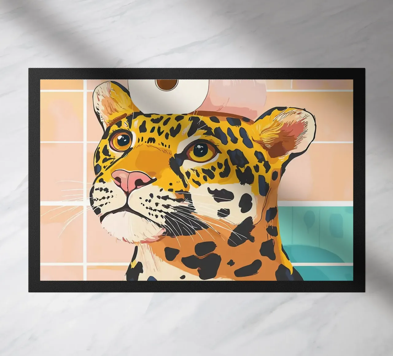 Leopardo con carta igienica in testa zerbino da JoyWalkerShop