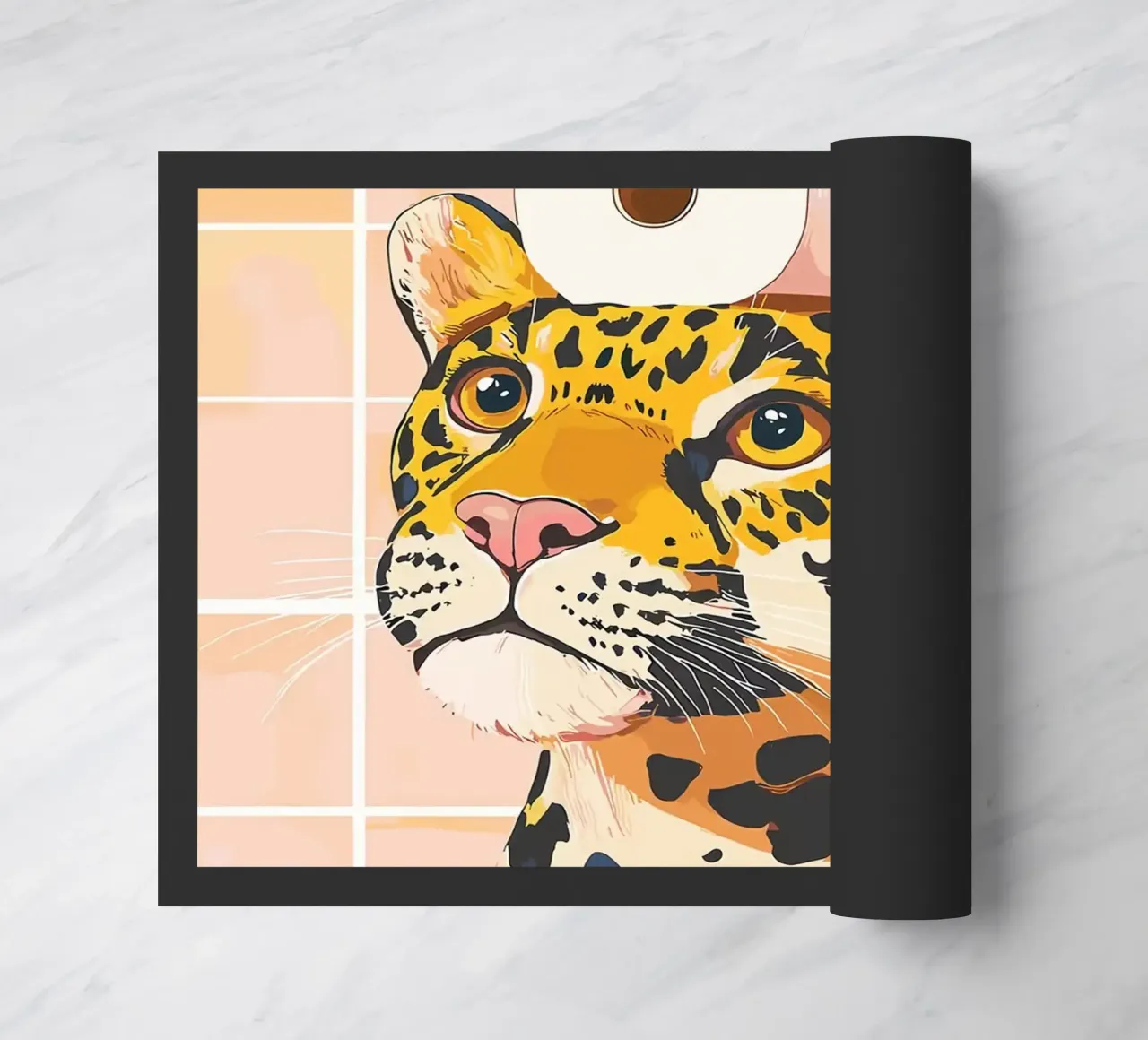 Leopardo con carta igienica in testa zerbino da JoyWalkerShop