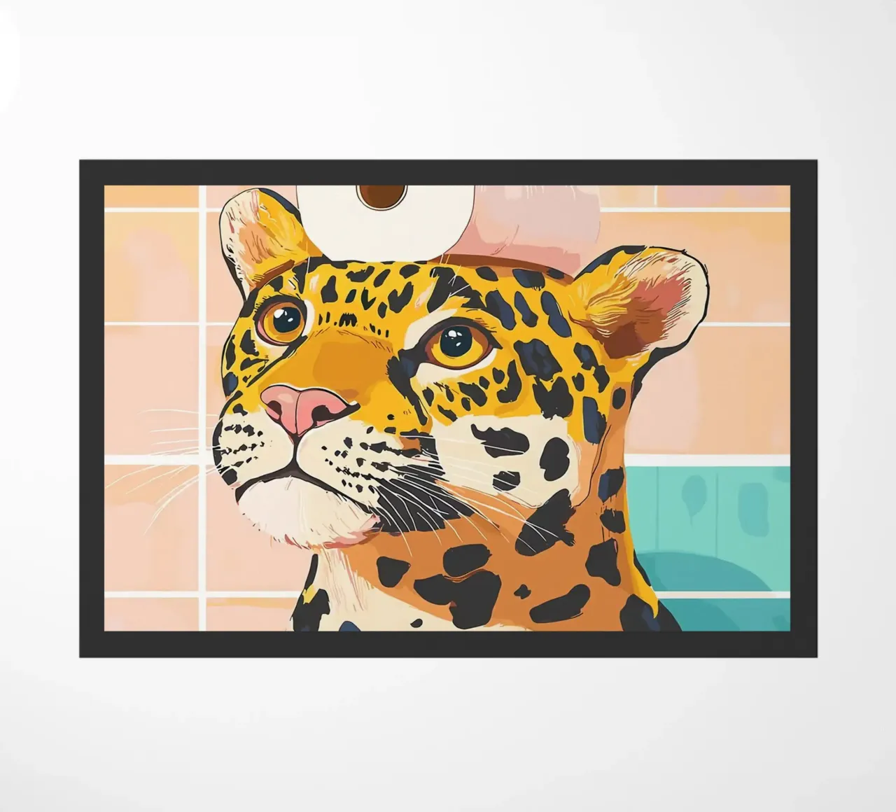 Leopardo con carta igienica in testa zerbino da JoyWalkerShop