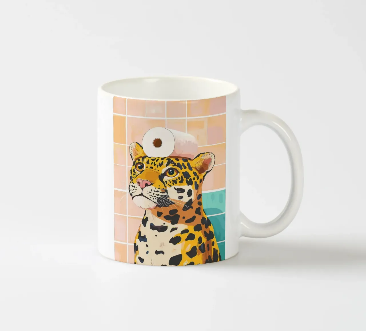 Leopardo con carta igienica in testa tazza in ceramica da JoyWalkerShop