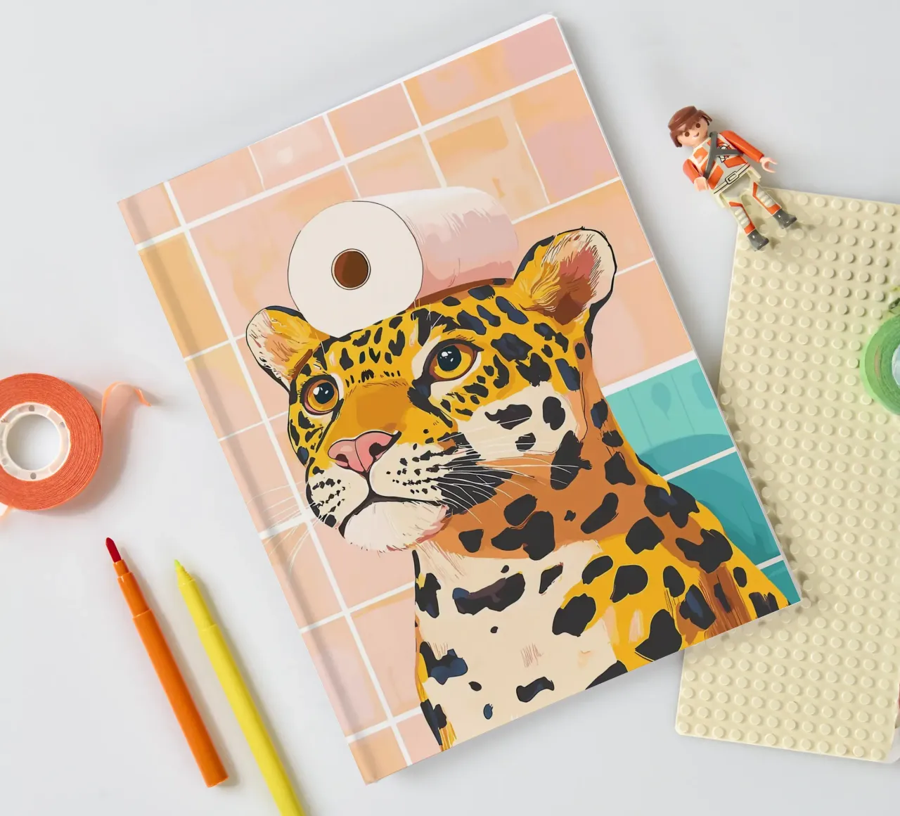 Leopard with Toilet Paper on Head notebook by JoyWalkerShop