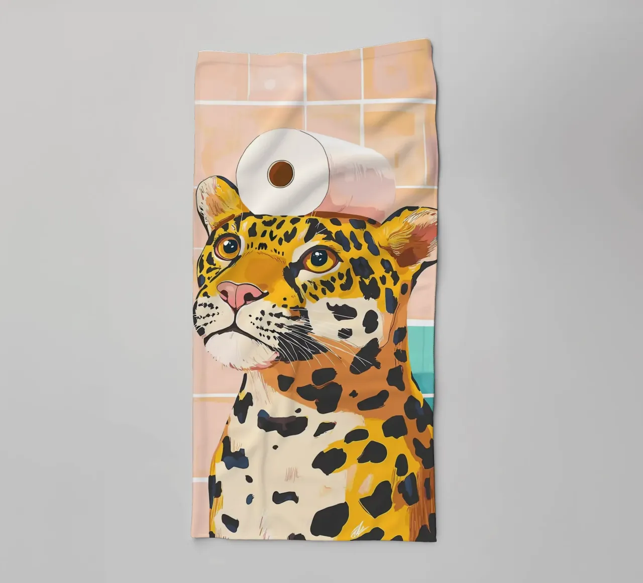 Leopardo con carta igienica in testa asciugamano da bagno da JoyWalkerShop