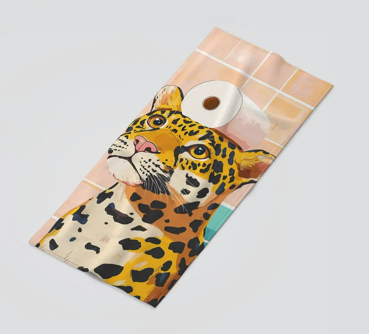 Leopardo con carta igienica in testa telo mare da JoyWalkerShop