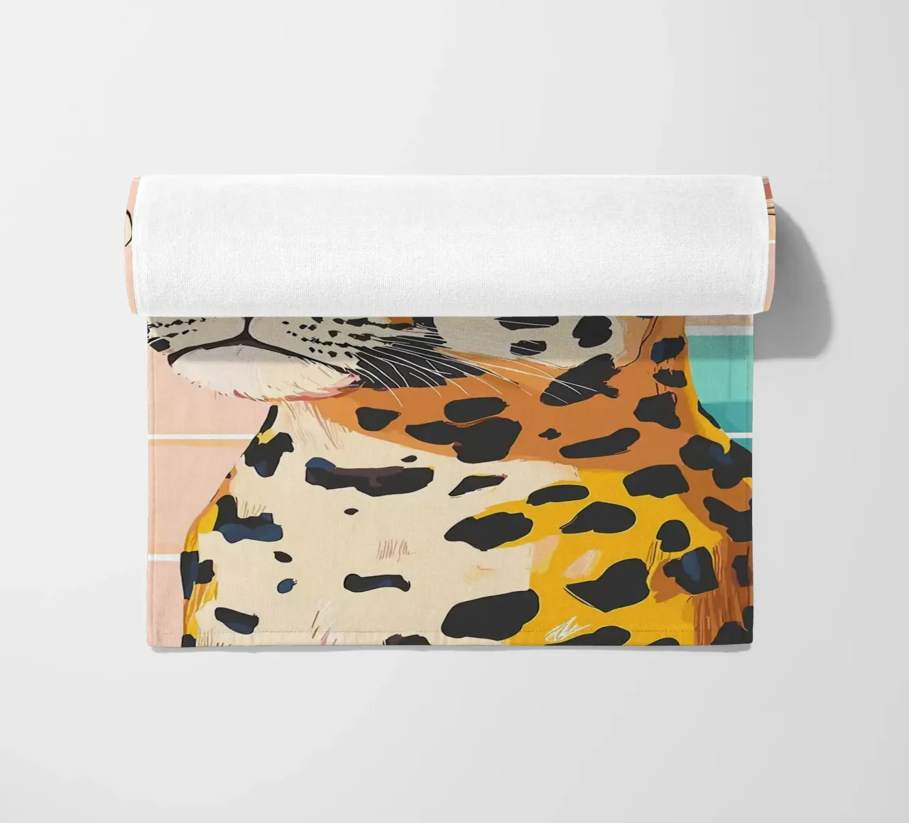 Leopardo con carta igienica in testa telo mare da JoyWalkerShop