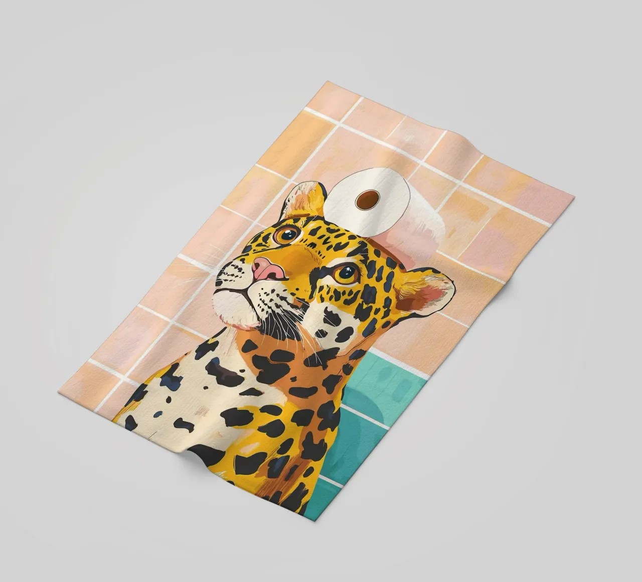 Leopardo con carta igienica in testa telo mare da JoyWalkerShop