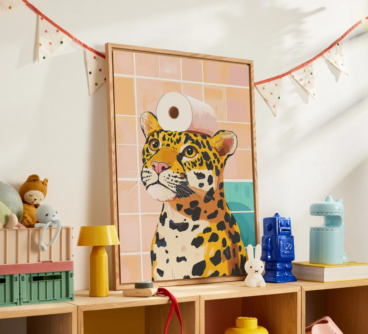 Leopardo con carta igienica in testa plexiglass da JoyWalkerShop